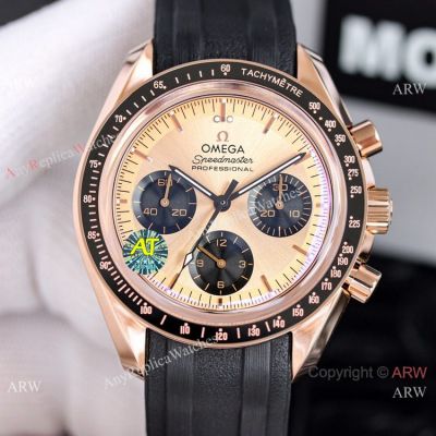 Swiss Omega Speedmaster Chrono Moonwatch Rose Gold Salmon Face 42mm
